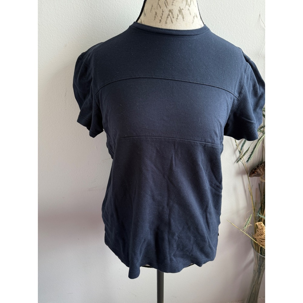 Ted Baker Helter Navy Blue Puff Sleeve Paneled Cotton T-Shirt Womens Size 3